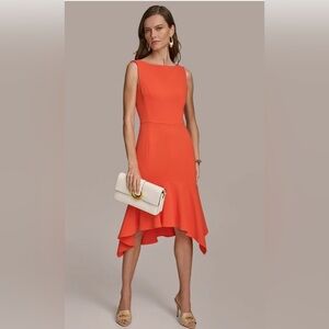NWT Donna Karan New York Size‎ 14 Boat-Neck Sleeveless Ruffled-Hem Sheath Dress